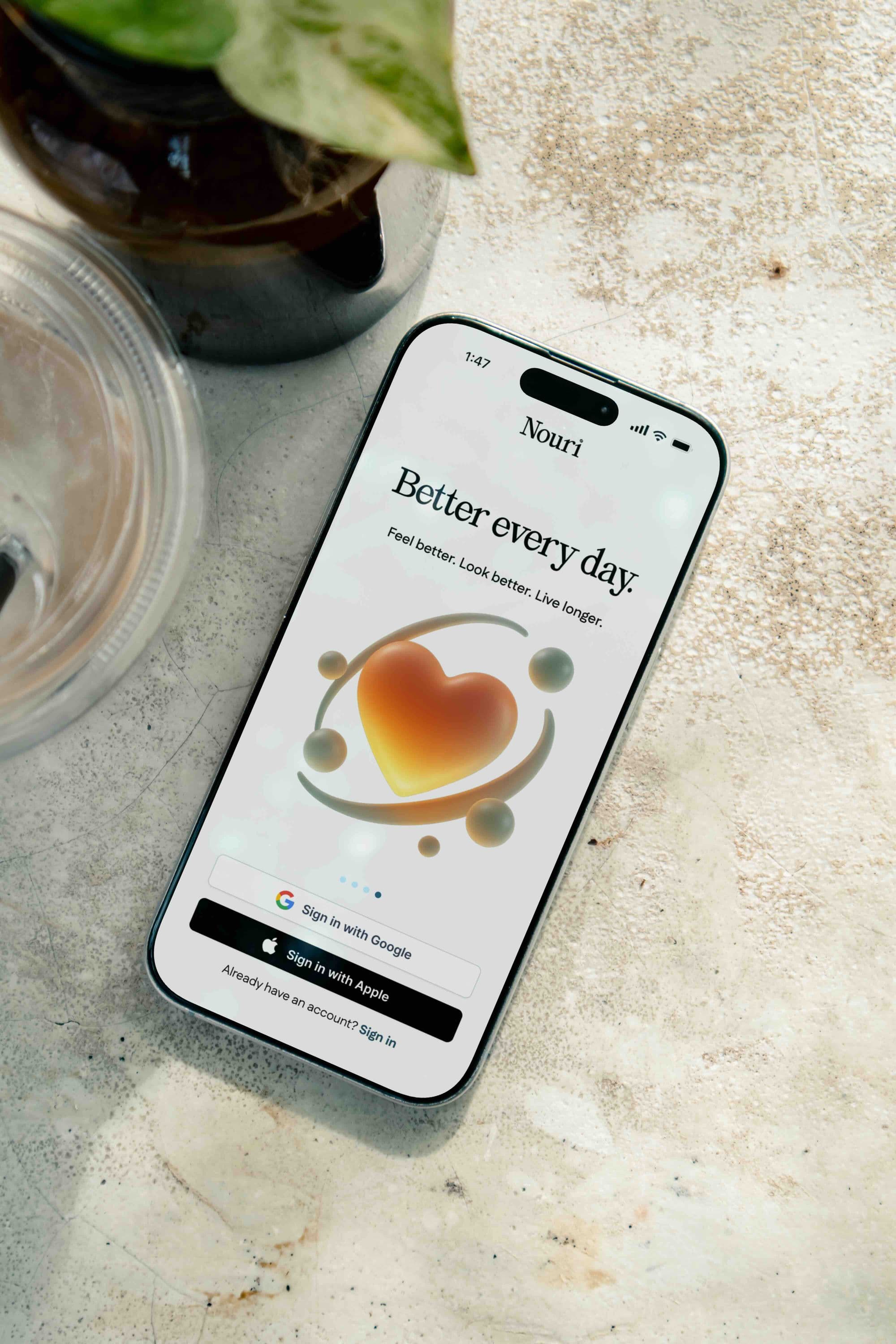 Nouri onboarding screen on a smartphone